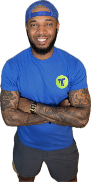 Kris Stubbs, owner and operator of Trash Free Lots, smiling in a blue Trash Free Lots t-shirt